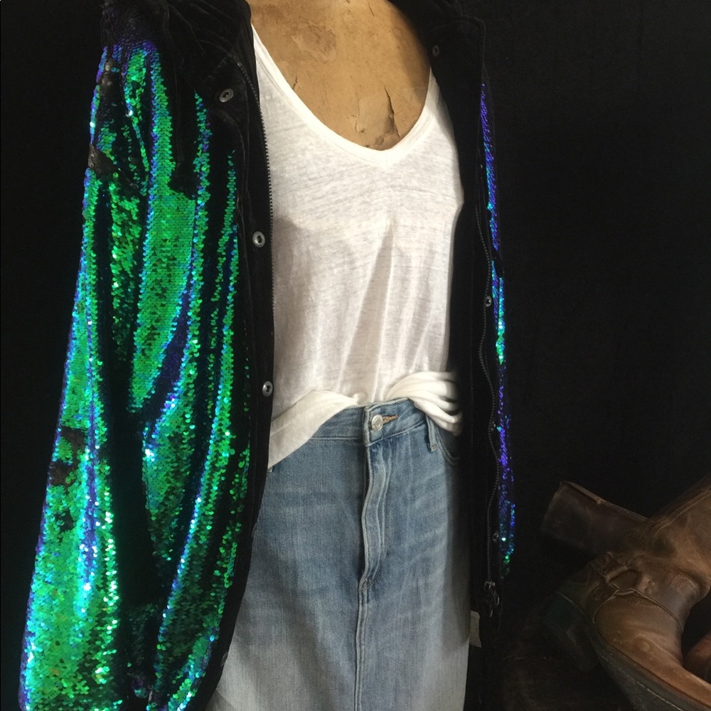 Free People City Lights Sequin Hooded Jacket  S
